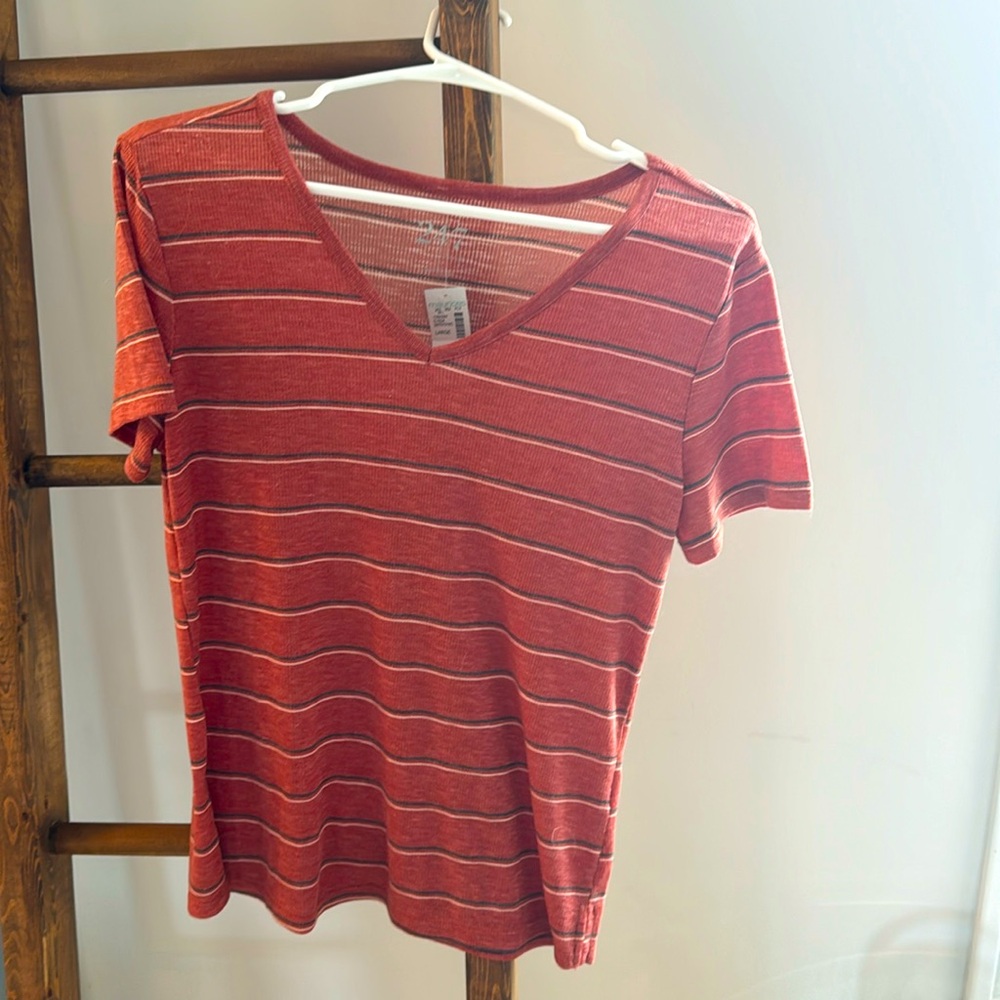 Red-orange Ribbed Striped T-shirt